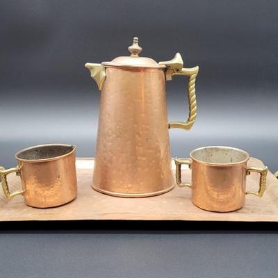 (4) Vintage Hand Made Hammered Copper Coffee Set