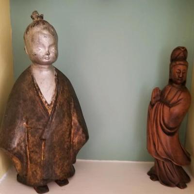 Antique Japanese cast iron Okimono figurine, Guanyin statuette