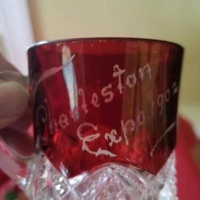 Ruby flashed souvenir toothpick holder