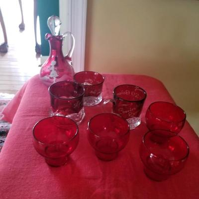 Assorted red glassware