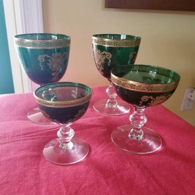 Tiffin glass “Melroseâ€, green, gold encrusted