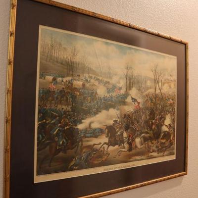 Antique framed print Civil War battle