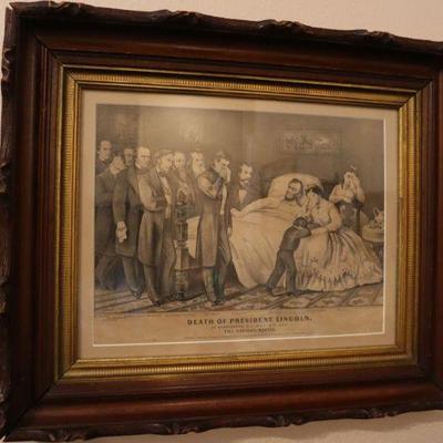 Antique framed etching Abraham Lincoln