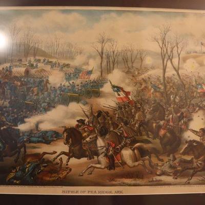 Antique framed print Civil War battle