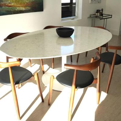 Room & Board â€œJulianâ€ DR table and 6 InMod Hans Wegner Style Elbow Chairs
