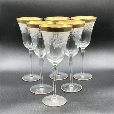 Lot 115
Antique Etched Crystal and Gold Banded Water Glasses