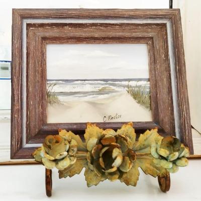 Amal.l framed oil  beach scene 