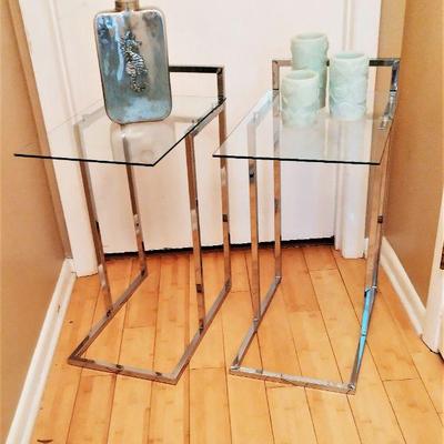 Pair of two glass and chrome end tables