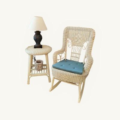 Antique wicker rocker with matching table