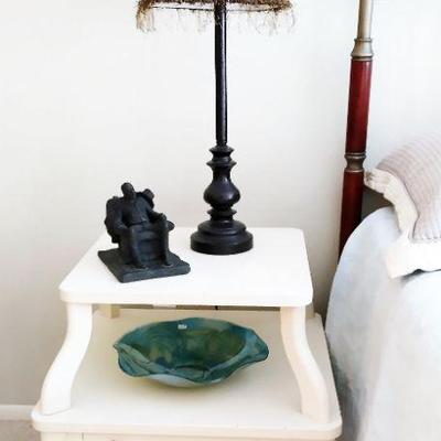 One of a pair of nightstands with matching lamps
