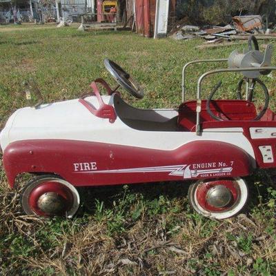 VINTAGE GEARBOX, FIRE, TRUCK HOOK, AND LADDER, PEDAL CAR