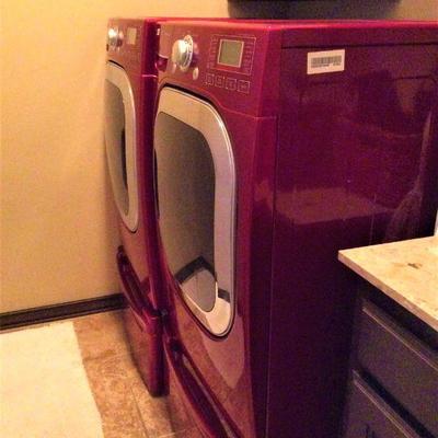 LG Red Washer and Dryer Steam