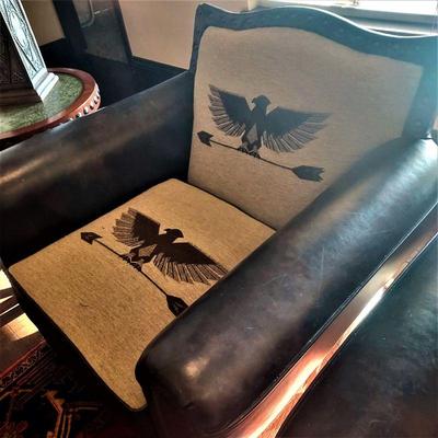 Custom Leather and Eagle Fabric Club Chairs (pair)