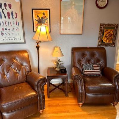 Quality Genuine Brown Leather Tufted Recliner Chairs