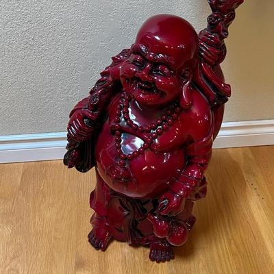 Heavy large carved wood red lacquer Buddha statue