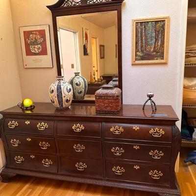 Century Furniture Wood Cabinet Dresser and Wall Mirror