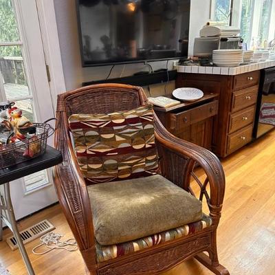 Vintage Wicker Wood Rocking Chair