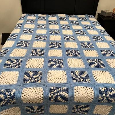 Blue and white afghan $65
