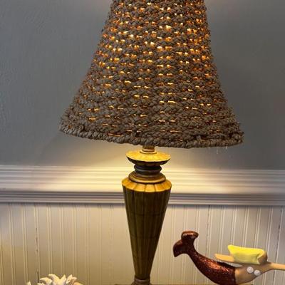 Gold lamp w/ woven shade $30