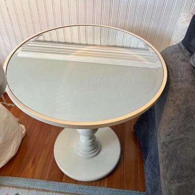 Round mirrored side pedestal table $58