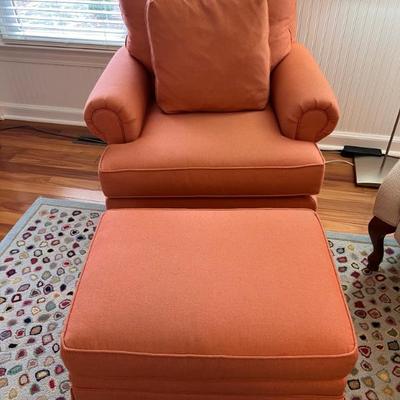 Kincaid Orange chair (33â€ W x 35â€ D x 29â€ T) w/ ottoman  (25â€ W x 19â€ D x 16â€ T) $350 