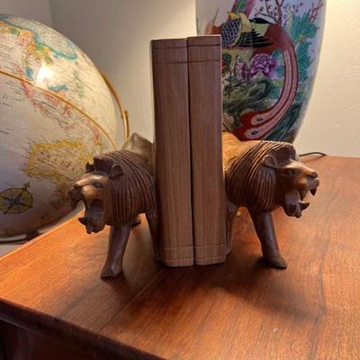 Hand carved lion bookends $16