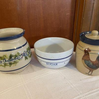 rooster canister, mixing bow, canister w/no lid