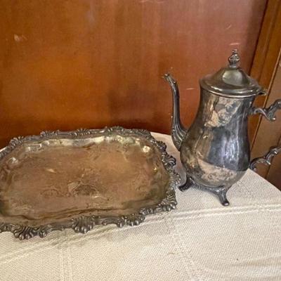 F.B. Rogers footed silver tray/ coffee pot