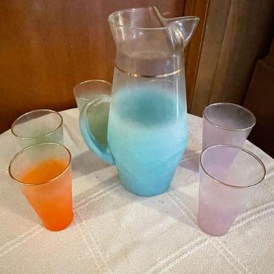 1960's Blendo frosted pitcher & 6 glasses