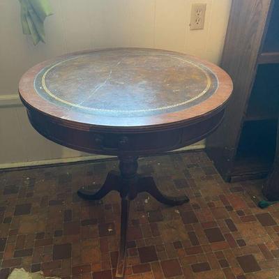 leather inlay drum table