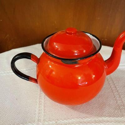 Small enamel orange teapot