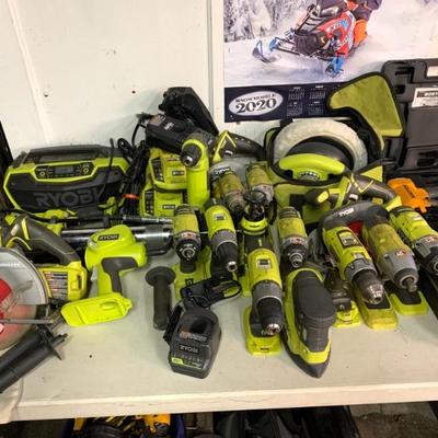 Large selection of Ryobi battery tools