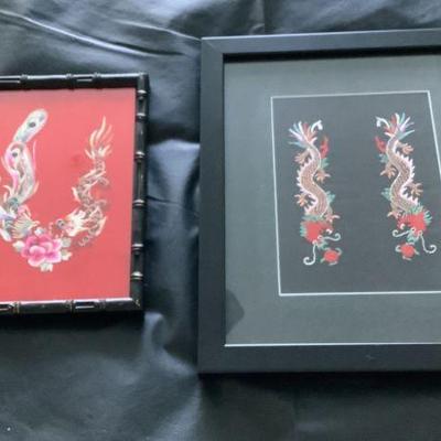 Pair Of Asian Silk Embroidery 