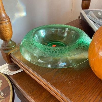 Green Depression glass 