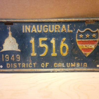 1949 Ditrcit of Columbia Truman Inaugal License Plate 