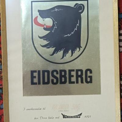 Framed 8/28/71 Eidsberg from Norway certificate 12 x 19