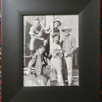 Gunsmoke cast w/ Burt Reynolds framed reprint B&W 13 x 15