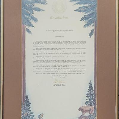 7/31/87 framed Ed Davis resolution 16 x 23