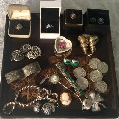 Estate Jewelry and silver coins