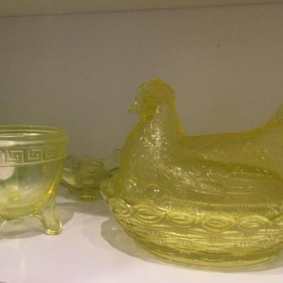Uranium glass hen on nest