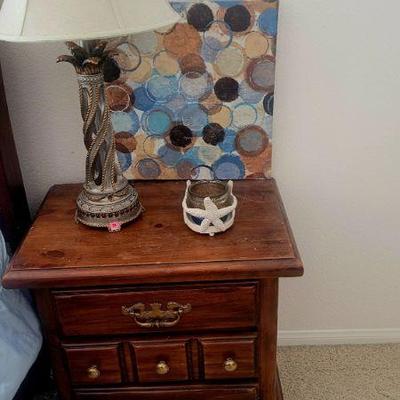 Showing Ethan Allen night stand.  Dark wood, 1 piece of set of 4.  Set includes 2 night stands, 1 tall dresser and 1 long dresser.