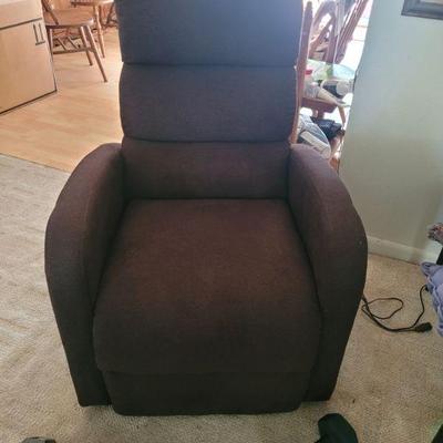 Brown, fabric covered, lift chair