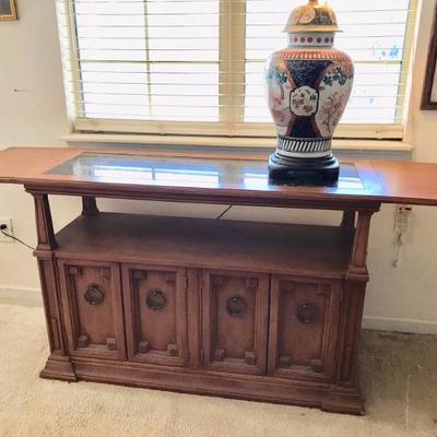 $249 Mediterranean style server 46 + two 12" leaves X 24 X 70"