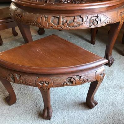 $295 Japanese carved table and 4 stools 36 X20