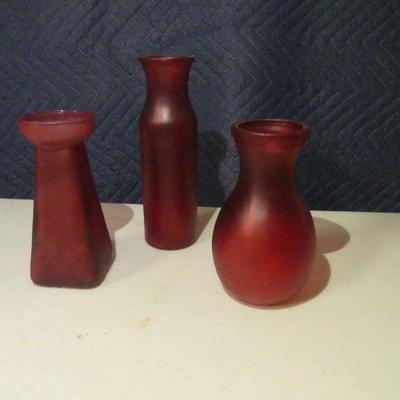 3 Frosted Flashed Red Vases