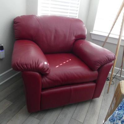 Red Leather Overstuffed Chair