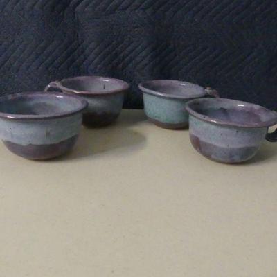 Vintage Set of 4 Studio Art Pottery Drip Glaze Stoneware Soup/Chowder Mugs