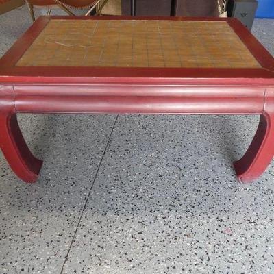 Oriental Style Bamboo Top Coffee Table - Chinese Red Wood