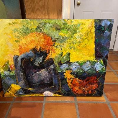 Chicken Lady by Norman Baugher, 30"H x 40"W