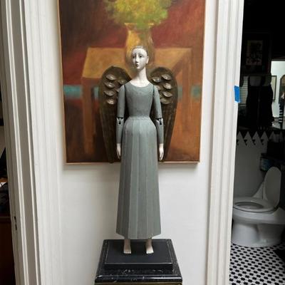 wooden, hand carved folk art angel